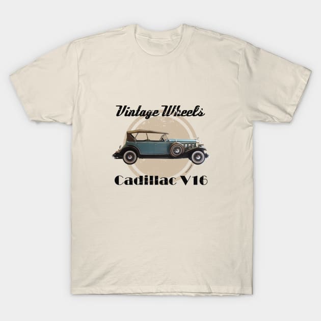 Vintage Wheels - Cadillac V16 T-Shirt by DaJellah